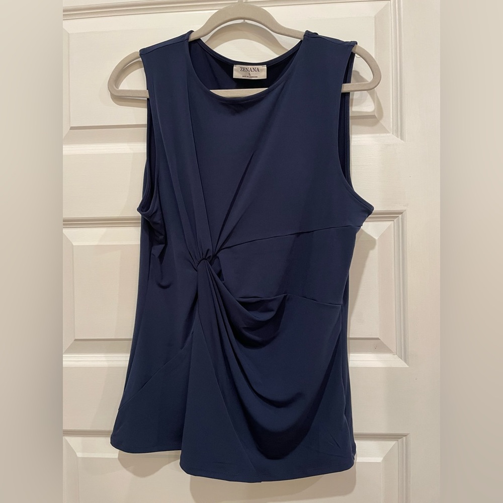 Zenana- Navy Knotted Tank Top- Size Large